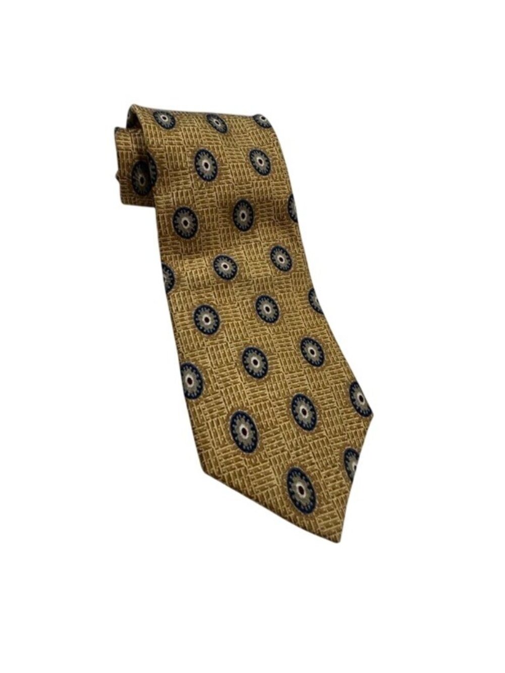 Etienne Aigner Gold & Navy Silk Tie With Geometric Print 57" Long (CC1066)